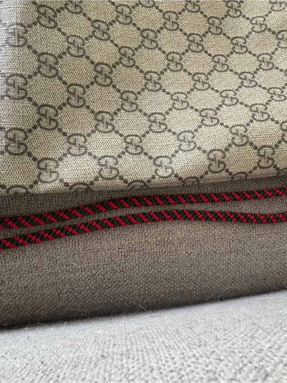 Gucci Beige GG Canvas Backpack with Yellow Corners and Brown Trim